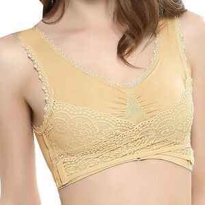 3/$15 or 5/$20 Front cross side buckle lace wireless seamless bra small beige